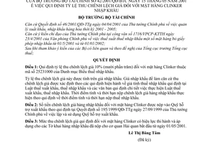 Quyết định 42/2001/QĐ-BTC tỷ lệ thu chênh lệch giá mặt hàng Clinker nhập khẩu