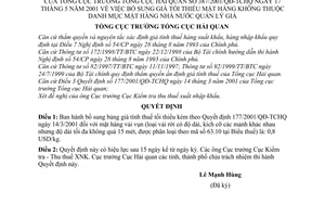 Quyết định 387/2001/QĐ-TCHQ Bổ sung giá tối thiểu mặt hàng không thuộc danh mục mặt hàng nhà nước quản lý giá