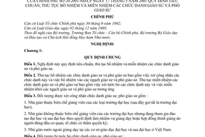 Nghị định 20/2001/NĐ-CP quy định tiêu chuẩn, thủ tục bổ nhiệm và miễn nhiệm các chức danh giáo sư và phó giáo sư
