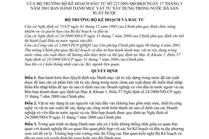 Quyết định 227/2001/QĐ-BKH Danh mục vật tư xây dựng trong nước đã sản xuất được