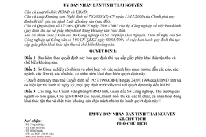 Quyết định 1927/2001/QĐ-UBND thủ tục cấp giấy phép khai thác thac1