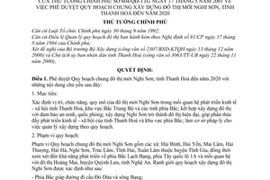 Quyết định 604/2001/QĐ-TTg phê duyệt Quy hoạch chung xây dựng đô thị mói Nghi Sơn, tỉnh Thanh Hoá đến năm 2020