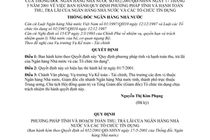 Quyết định 652/2001/QĐ-NHNN phương pháp tính hạch toán thu trả lãi của Ngân hàng Nhà nước các tổ chức tín dụng