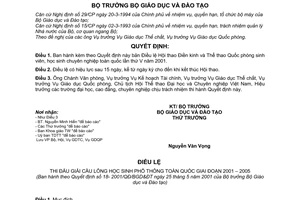 Quyết định 16/2001/QĐ-BGD&ĐT Điều lệ Hội thao Điền kinh và Thể thao Quốc phòng sinh viên học sinh chuyên nghiệp toàn quốc lần thứ V-2001