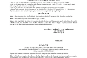 Quyết định 1825/2001/QĐ-UB chế độ tiền lương cho giáo viên mầm non dân lập