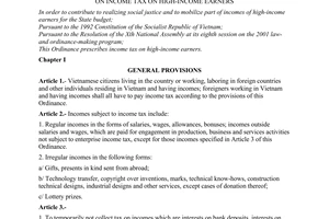 Ordinance No. 35/2001/PL-UBTVQH10, on income tax on high-income earners, passed by the Standing Committee of National Assembly.