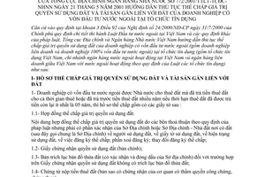 Thông tư liên tịch 772/2001/TTLT-TCĐC-NHNN  hướng dẫn thủ tục thế chấp quyền sử dụng đất và tài sản gắn liền với đất của DN có vốn đầu tư nước ngoài