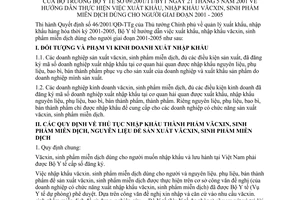 Thông tư 09/2001/TT-BYT thực hiện việc xuất khẩu, nhập khẩu văcxin, sinh phẩm miễn dịch dùng cho người giai đoạn 2001-2005