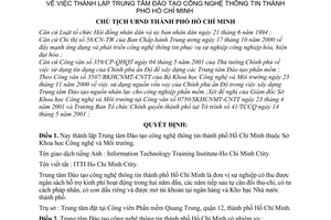 Quyết định 3011/2001/QĐ-UB thành lập Trung tâm Đào tạo công nghệ thông tin thành phố Hồ Chí Minh