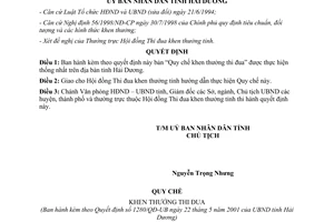 Quyết định 1280/QĐ-UB năm 2001 Quy chế khen thưởng thi đua