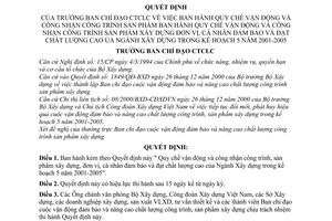 Quyết định 06/2001/QĐ-BCĐCTCLC quy chế vận động công nhận công trình sản phẩm sản phẩm xây dựng đơn vị cá nhân đạt chất lượng cao ngành xây dựng