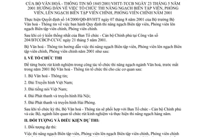Hướng dẫn 1845/2001/VHTT-TCCB tổ chức thi nâng ngạch biên tập viên, phóng viên lên ngạch chính 2001