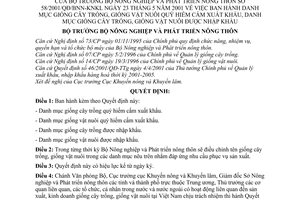 Quyết định 58/2001/QĐ/BNN-KNKL Danh mục giống cây trồng vật nuôi quý hiếm cấm xuất khẩu