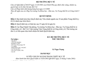 Quyết định 1629/2001/QĐ-BYT 10 Tiêu chuẩn ngành Trang thiết bị y tế