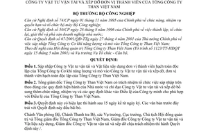Quyết định 27/2001/QĐ-BCN sáp nhập Công ty Vật tư vận tải và Vật liệu xây dựng vào Công ty Vật tư vận tải xếp dỡ thành viên Tổng Công ty Than Việt Nam