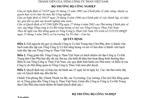 Quyết định 28/2001/QĐ-BCN chuyển Công ty Cơ khí Trung tâm Cẩm Phả làm đơn vị thành viên Tổng Công ty Than Việt Nam