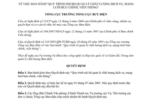 Quyết định 367/2001/QĐ-TCBĐ quy trình nội bộ quản lý chất lượng dịch vụ bưu chín