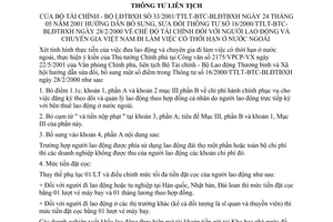 Thông tư liên tịch  33/2001/TTLT-BTC-BLĐTBXH chế độ tài chính đối với người lao động Việt Nam đi làm việc có thời hạn ở nước ngoài