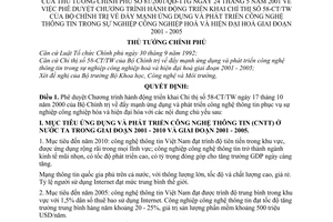 Quyết định 81/2001/QĐ-TTg duyệt Chương trình hành động triển khai Chỉ thị 58-CT/TW đẩy mạnh ứng dụng công nghệ thông tin trong công nghiệp hóa