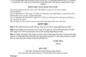 Quyết định 711/2001/QĐ-NHNN Quy chế mở thư tín dụng nhập hàng trả chậm
