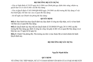 Quyết định số 09/2001/QĐ-BXD công tác tiếp nhận, xử lý văn bản của Bộ xây dựng