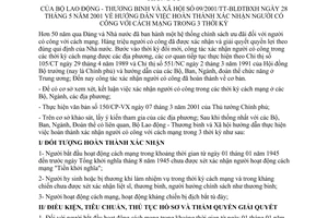 Thông tư 09/2001/TT-BLĐTBXH hướng dẫn hoàn thành xác nhận người có công với cách mạng trong 3 thời kỳ