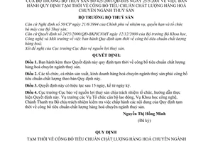 Quyết định 425/2001/QĐ-BTS  tiêu chuẩn chất lượng hàng hoá chuyên ngành thuỷ sản