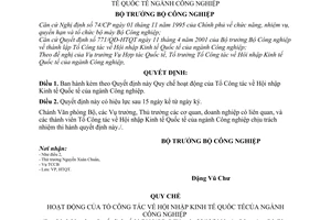 Quyết định 31/2001/QĐ-BCN Quy chế hoạt động  Tổ Công tác về Hội nhập Kinh tế Quốc tế ngành Công nghiệp