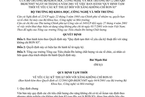 Quyết định 12/2001/QĐ-BKHCNMT  yêu cầu kỹ thuật đối với xăng không chì RON 83