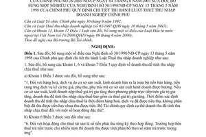 Nghị định 26/2001/NĐ-CP Luật thuế thu nhập doanh nghiệp để bổ sung Nghị định 30/1998/NĐ-CP