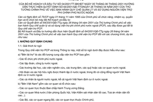 Thông tư 04/2001/TT-BKHĐT Quy chế quản lý và sử dụng nguồn viện trợ phi Chính phủ nước ngoài hướng dẫn thực hiện Quyết định 64/2001/QĐ-TTg
