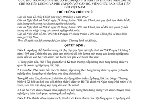 Quyết định 88/2001/QĐ-TTg chế độ tiền lương phụ cấp cán bộ, viên chức Bảo hiểm tiền gửi Việt Nam