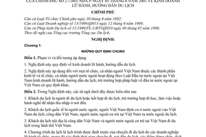 Nghị định 27/2001/NĐ-CP kinh doanh lữ hành, hướng dẫn du lịch