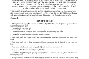 Thông tư  62/2001/TT-BNN hướng dẫn việc xuất khẩu, nhập khẩu hàng hoá thuộc diện quản lý chuyên ngành nông nghiệp theo Quyết định 46/2001/QĐ-TTg