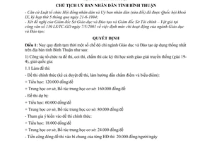 Quyết định 33/2001/QĐ-CTUBBT quy định tạm thời chế độ chi ngành Giáo dục