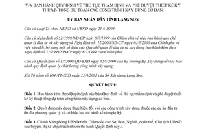 Quyết định 26/2001/QĐ-UB thủ tục thẩm định phê duyệt thiết kế kỹ thuật Tổng dự toán xây dựng cơ bản Lạng Sơn