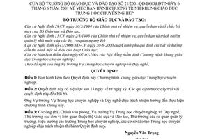 Quyết định 21/2001/QĐ-BGDĐTchương trình khung giáo dục trung học chuyên nghiệp