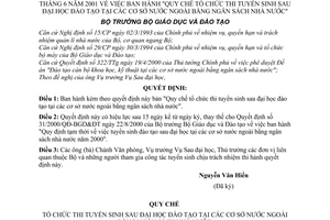 Quyết định 20/2001/QĐ-BGDĐT Quy chế tổ chức thi tuyển sinh sau đại học đào tạo tại cơ sở nước ngoài bằng ngân sách nhà nước