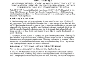 Thông tư liên tịch 01/2001/TTLT-TCBĐ-BCA bảo đảm an toàn mạng lưới an ninh thông tin trong hoạt động bưu chính viễn thông