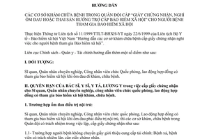 Hướng dẫn 727/LCCS-QY-TC8 2001 cơ sở khám chữa bệnh quân đội trợ cấp bảo hiểm xã hội