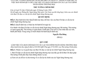 Quyết định 89/2001/QĐ-TTg Quy chế làm việc Ban Chỉ đạo cơ cấu lại tài chính Ngân hàng thương mại