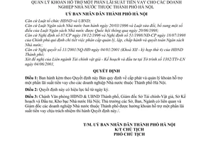 Quyết định 33/2001/QĐ-UB cấp phát quản lý khoản hỗ trợ một phần lãi suất tiền vay cho doanh nghiệp Nhà nước thuộc Hà Nội