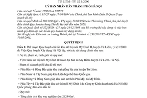 Quyết định 36/2001/QĐ-UB phê duyệt Quy hoạch chi tiết khu đô thị mới Mỹ Đình II, huyện Từ Liêm - tỷ lệ 1/2000