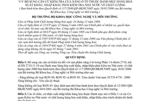 Quyết định 14/2001/QĐ-BKHCNMT bổ sung căn cứ kiểm tra của xăng ô tô thuộc Danh mục hàng hoá xuất nhập khẩu phải kiểm tra Nhà nước về chất lượng