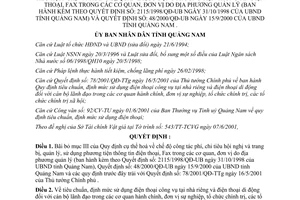 Quyết định 27/2001/QĐ-UB bãi bỏ chế độ công tác phí chi tiêu hội nghị điện thoại Fax Quảng Nam