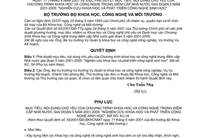 Quyết định 19/2001/QĐ-BKHCNMT phê duyệt mục tiêu, nội dung Chương trình khoa học và công nghệ trọng điểm cấp nhà nước giai đoạ 2001-2005 sinh học