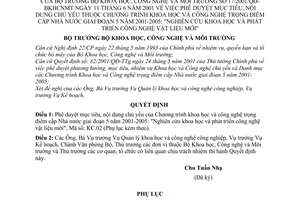 Quyết định 17/2001/QĐ-BKHCNMT phê duyệt mục tiêu nội dung Chương trình khoa học và công nghệ trọng điểm cấp nhà nước giai đoạn 5 năm 2001-2005