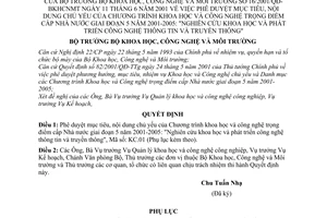 Quyết định 13/2001/QĐ-BKHCNMT phê duyệt mục tiêu nội dung Chương trình khoa học công nghệ trọng điểm cấp nhà nước giai đoạn 5 năm 2001-2005