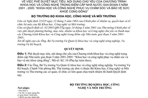 Quyết định 25/2001/QĐ-BKHCNMT phê duyệt mục tiêu nội dung Chương trình khoa học công nghệ trọng điểm Nhà nước giai đoạn 2001-2005 sức khoẻ cộng đồng