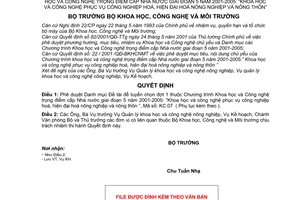 Quyết định 32/2001/QĐ-BKHCNMT duyệt danh mục Đề tài tuyển chọn đợt 1 thuộc Chương trình khoa học và công nghệ trọng điểm cấp Nhà nước công nghiệp hóa